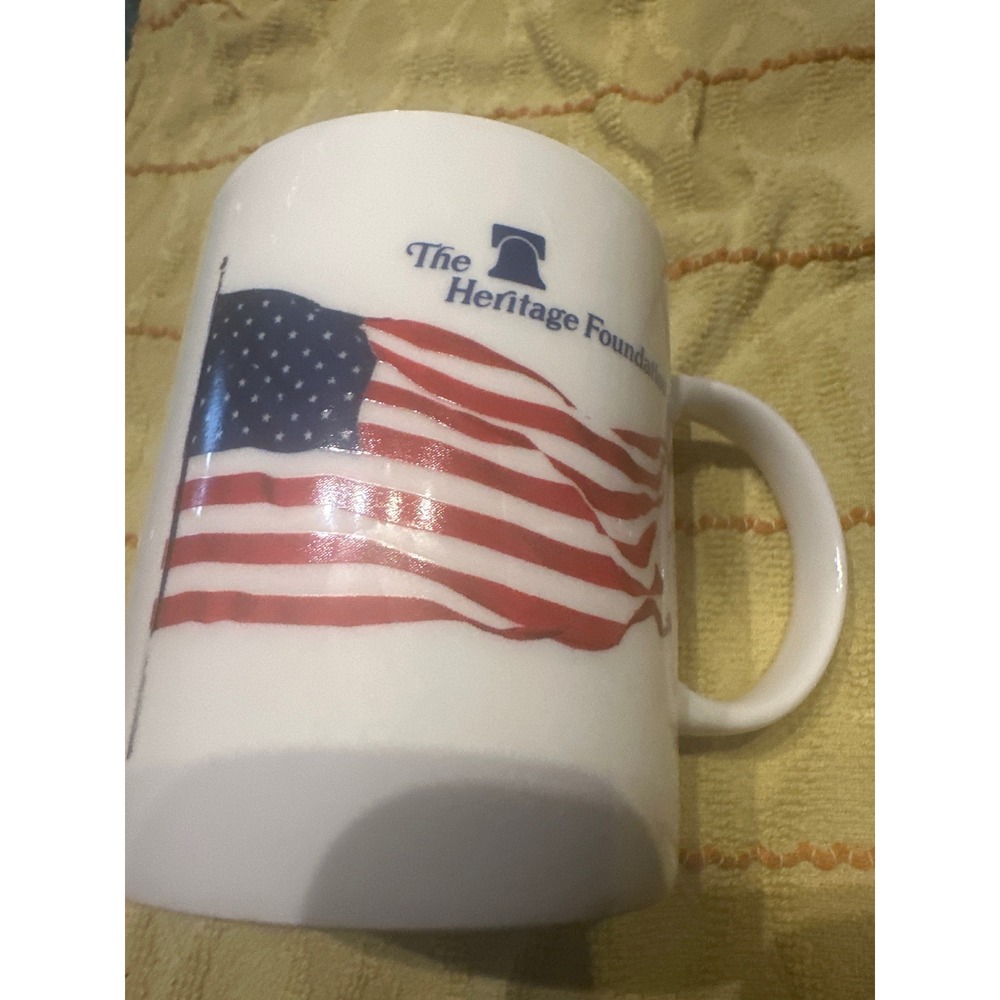 The Heritage Foundation American Flag Coffee Mug White Liberty Bell Ceramic Cup‎
